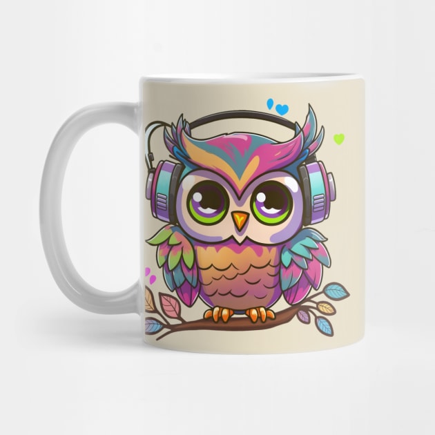 Colorful Musical Pinky Owl Perched on a Tree by Anicue